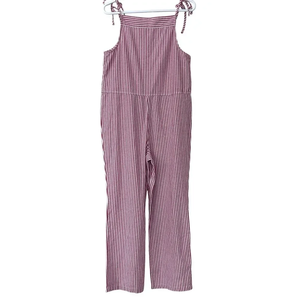 Striped Tie-Shoulder Jumpsuit in Pink